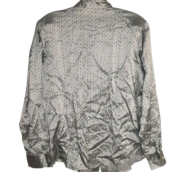 Vintage Alfani Green Gray Polka Dot Green 100% Silk Button Front Women's Small 6 - Picture 3 of 8